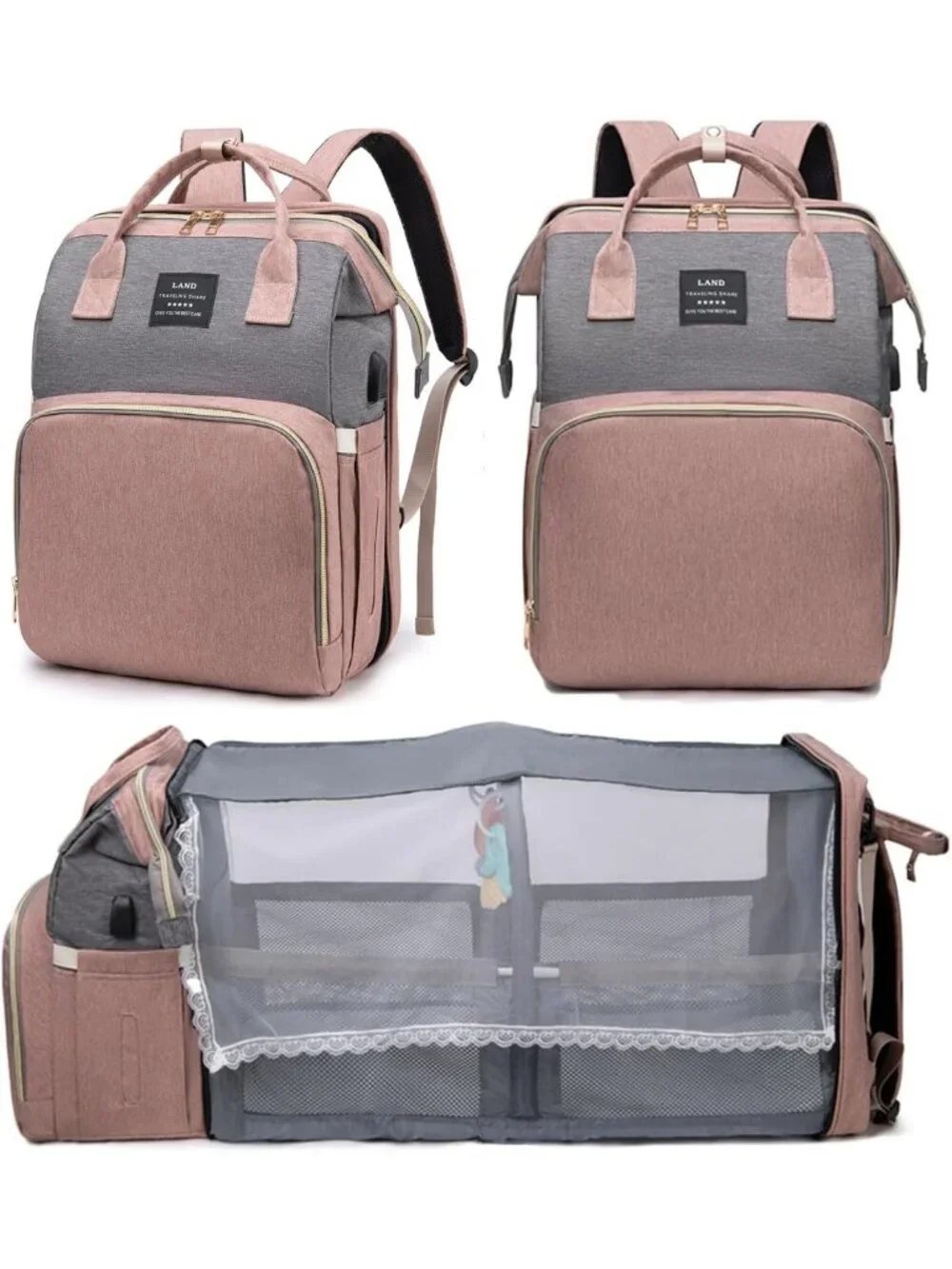 Stylish Diaper Bag Backpack with Changing Station - Pink Baby Essentials for New